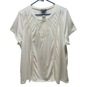 Mod Cloth Shirt Women's 2X Cream Ivory Eyelet Lace Embroidered Short Sleeve Top